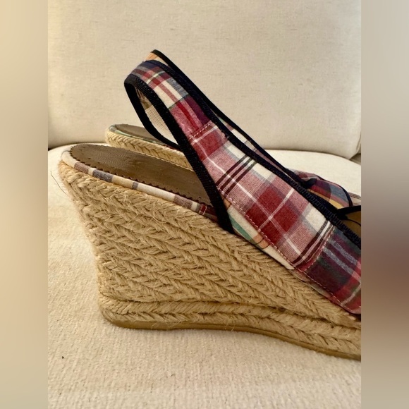 J CREW Womens Madras Plaid High Heel Slingback Espadrilles, Size 6 - Picture 9 of 10
